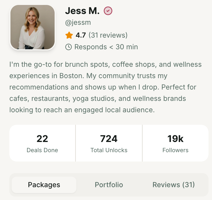 Creator profile showing success metrics and reviews